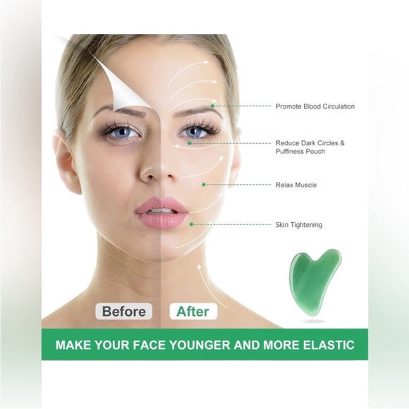 Rena Chris Green Jade Gua Sha Facial Tool, NEW - Picture 2 of 9